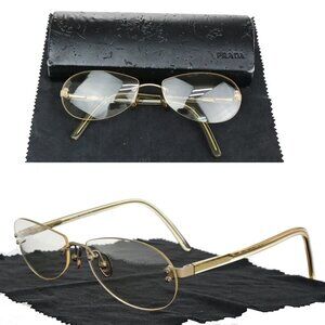 PRADA Logo Glasses Eye Were Plastic VPR 60C/N Gold Clear Beige Italy